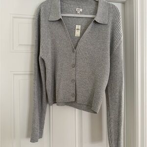 Aerie Gray Ribbed Cardigan Sweater